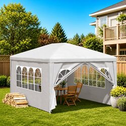 Party Tent 3x4m Outdoor Gazebo Canopy White Garden Marquee with Door Panels