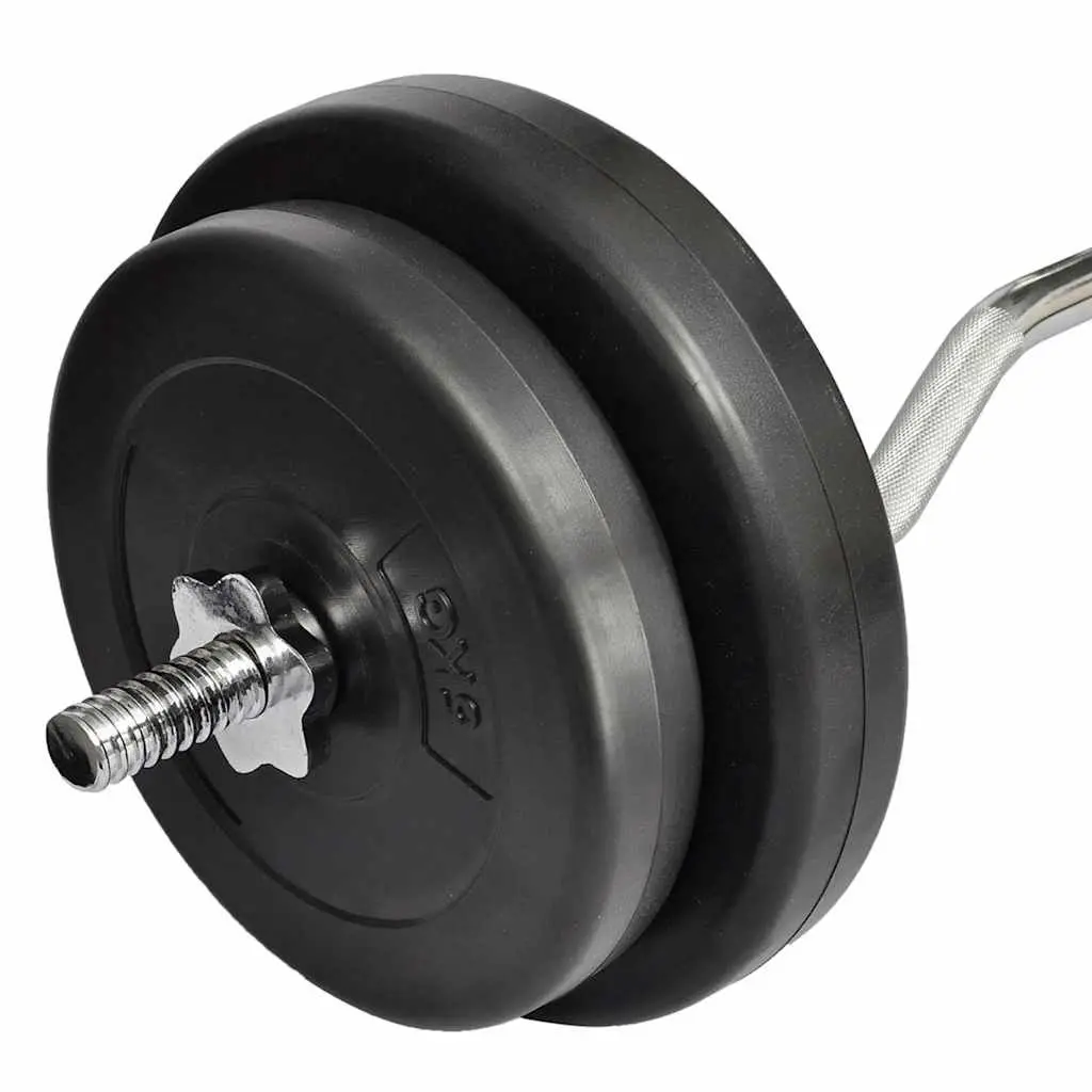 Curl Bar with Weight Plates 30kg Total for Home Gym Strength Training Equipment