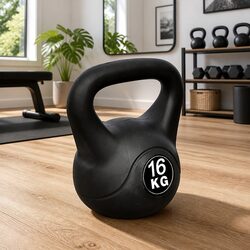 Kettlebell 16 kg Black Free Weight Strength Training Home Gym Exercise Equipment