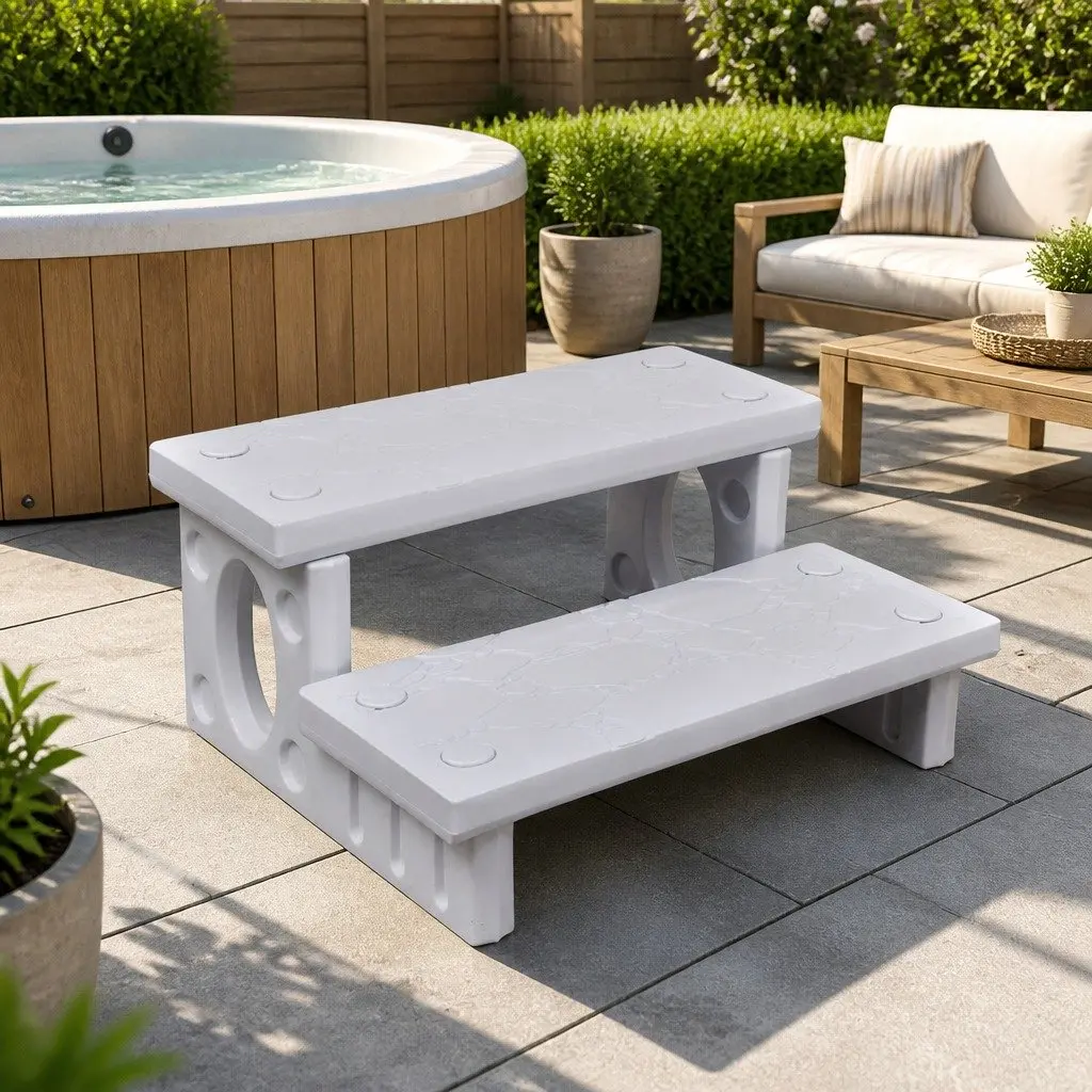 Spa Steps White Non-Skid Lightweight Construction Reversible Treads