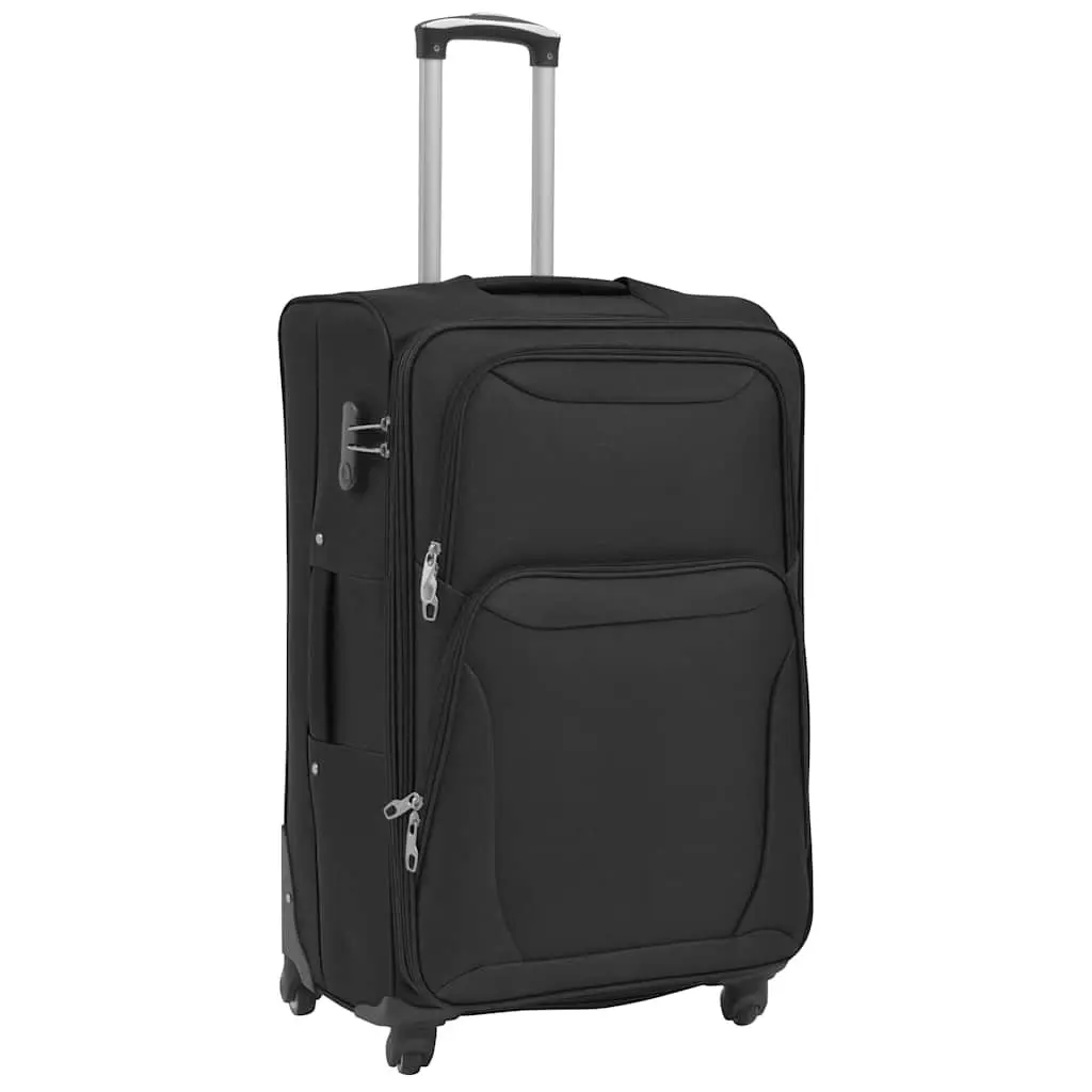 3 Piece Travel Trolley Set Black Soft Case Luggage with Telescopic Handle