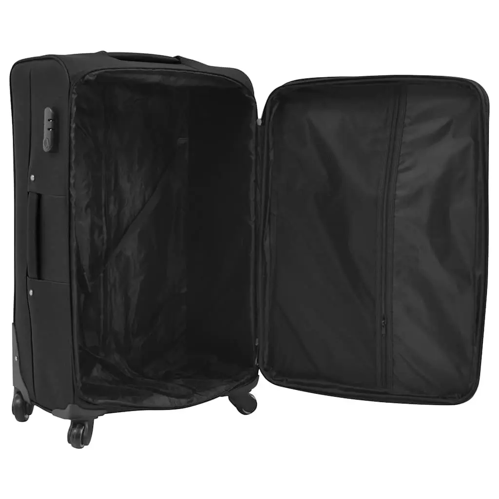 3 Piece Travel Trolley Set Black Soft Case Luggage with Telescopic Handle