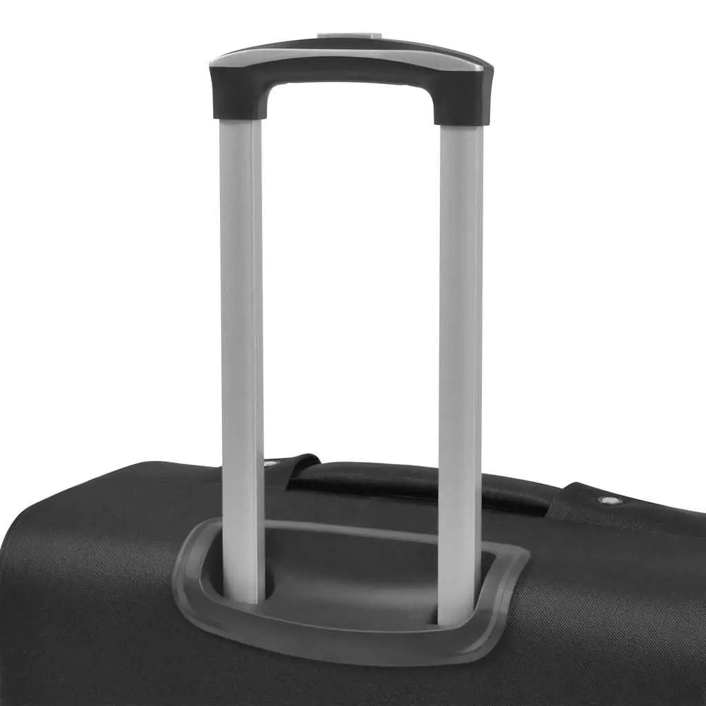 3 Piece Travel Trolley Set Black Soft Case Luggage with Telescopic Handle