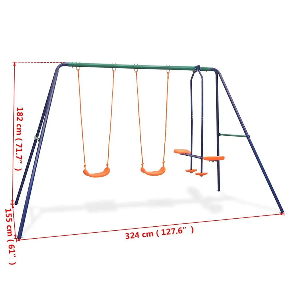 Swing Set Metal A-Frame Outdoor Play Equipment 4 Seats