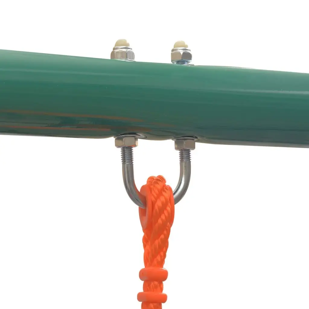 Outdoor Swing Set with Slide Sturdy Metal Frame Orange for 3 Kids Garden Playground