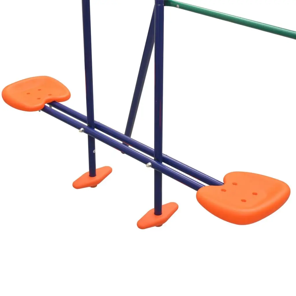 Outdoor Swing Set with Slide Sturdy Metal Frame Orange for 3 Kids Garden Playground