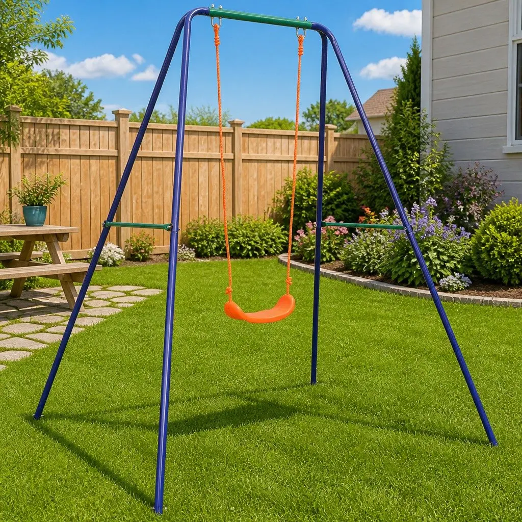 Single Swing Sturdy Steel Frame Orange Outdoor Play Equipment