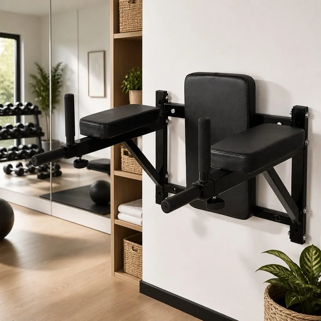 Wall-Mounted Dip Station Adjustable Black for Tricep Dips and Abdominal Leg Raises