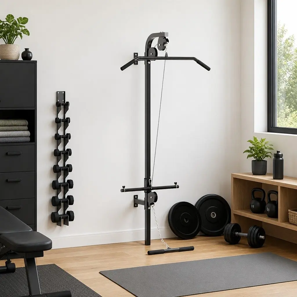 Wall-Mounted Home Gym with Dual Pulleys