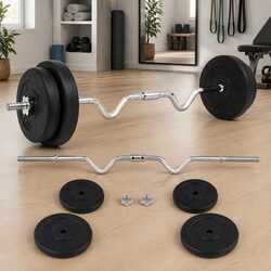 Barbell Set 30kg Black Weightlifting Free Weights Home Gym Training Exercise