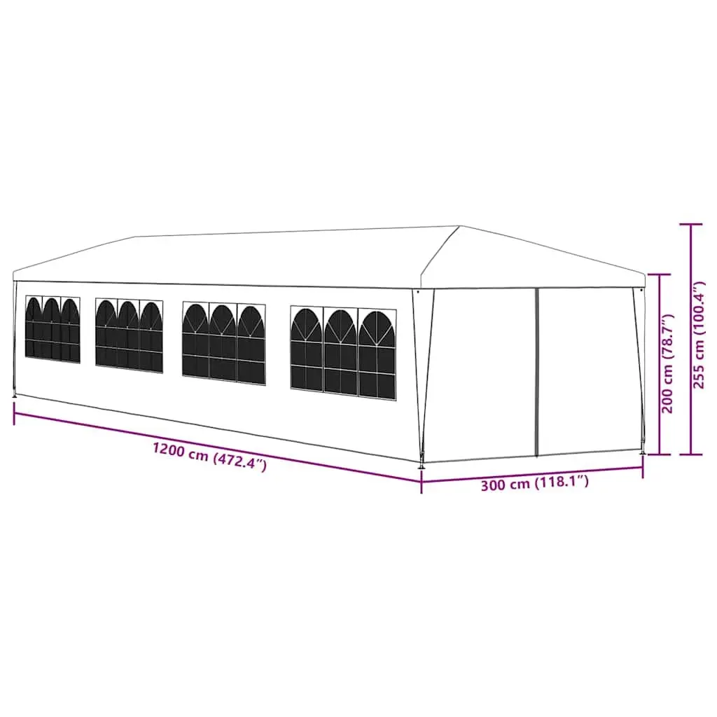 Garden Marquee UV Water Resistant 3x12m Outdoor Party Tent Canopy Gazebo with Side Panels White