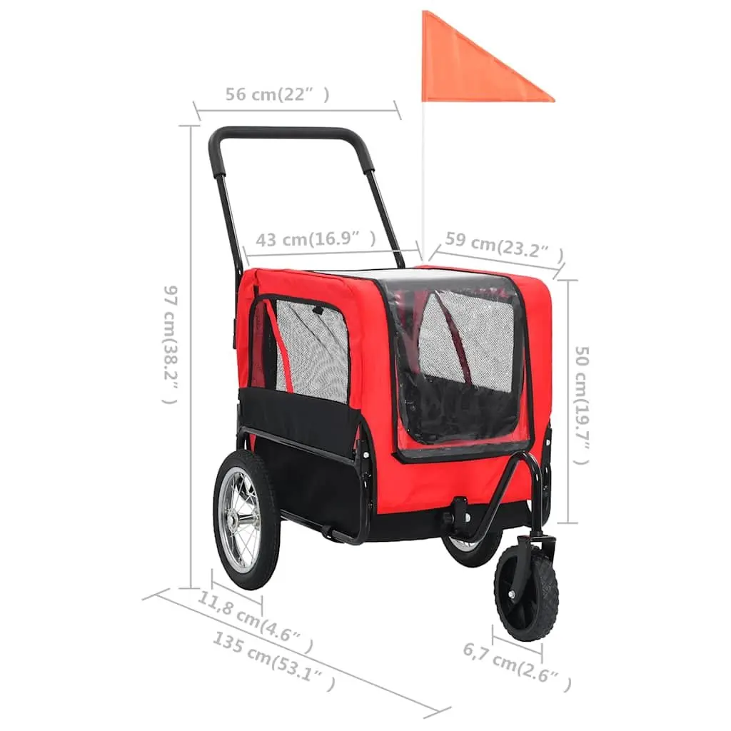 Pet Bike Trailer Jogging Stroller 2-in-1 Red Black Suspension