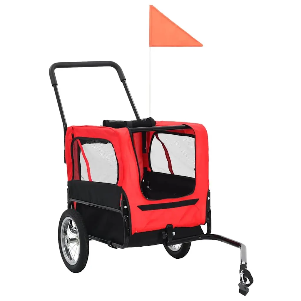 Pet Bike Trailer Jogging Stroller 2-in-1 Red Black Suspension