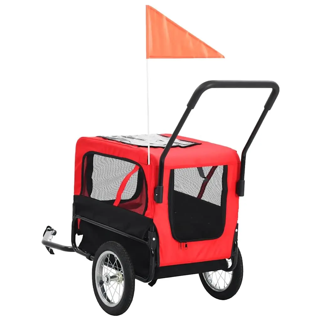 Pet Bike Trailer Jogging Stroller 2-in-1 Red Black Suspension
