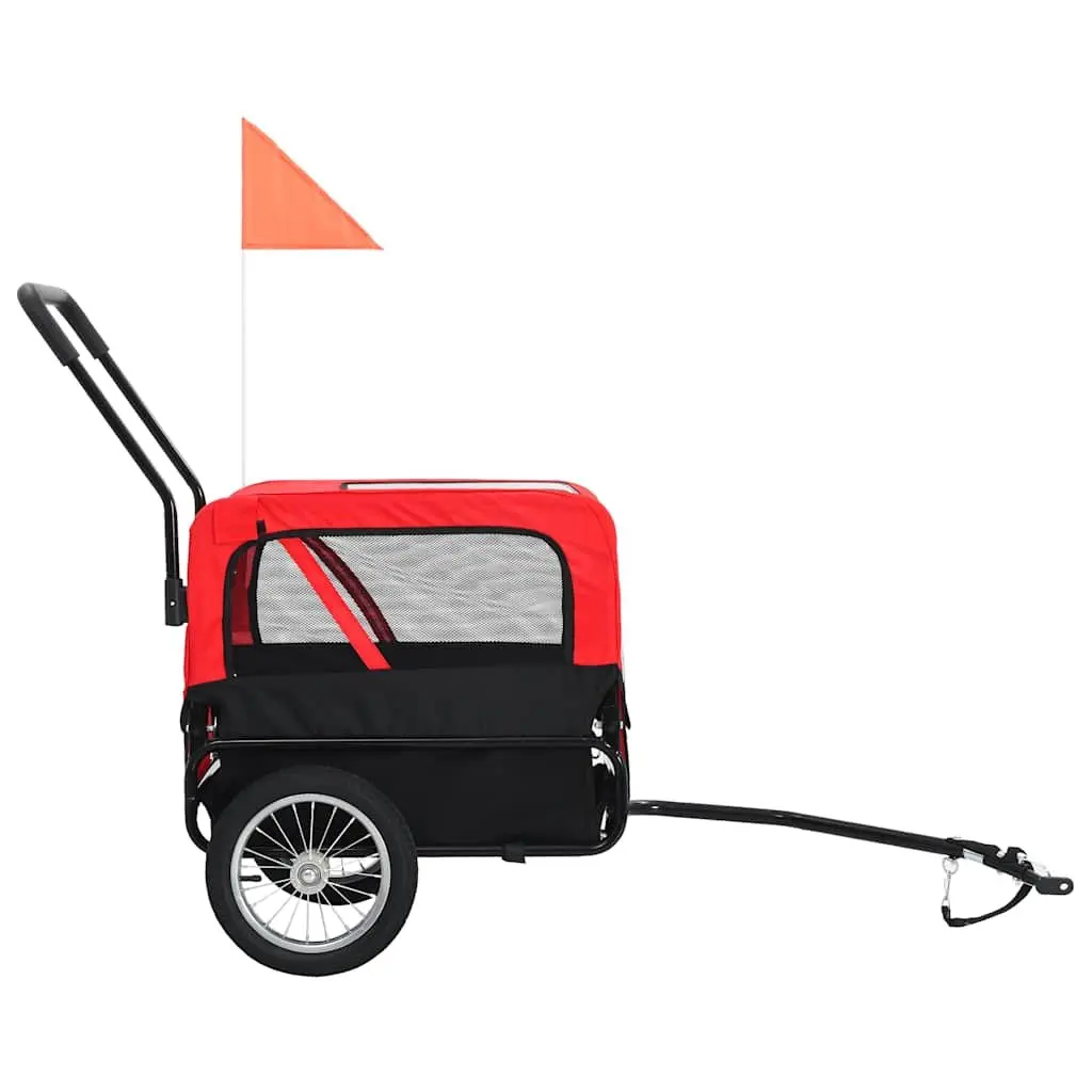 Pet Bike Trailer Jogging Stroller 2-in-1 Red Black Suspension