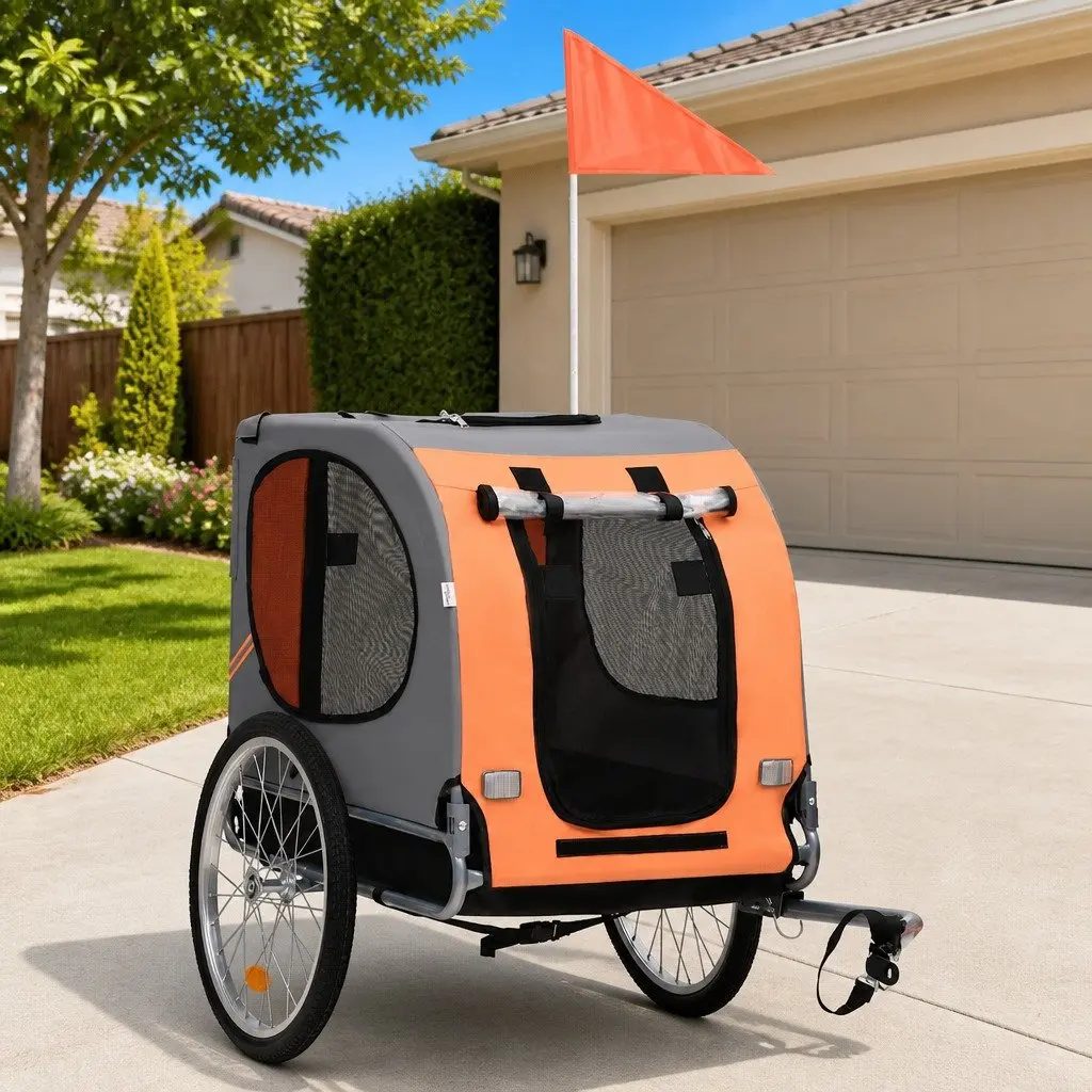 Dog Bike Trailer Foldable Grey with Mesh Windows Suspension