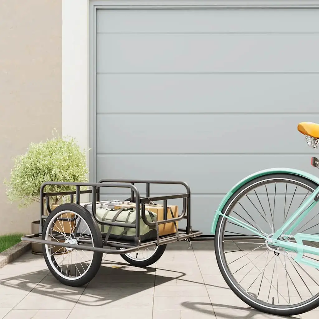 Bike Trailer Two-Wheeled Cargo Hauler Steel Frame Foldable Quick-Release Hitch