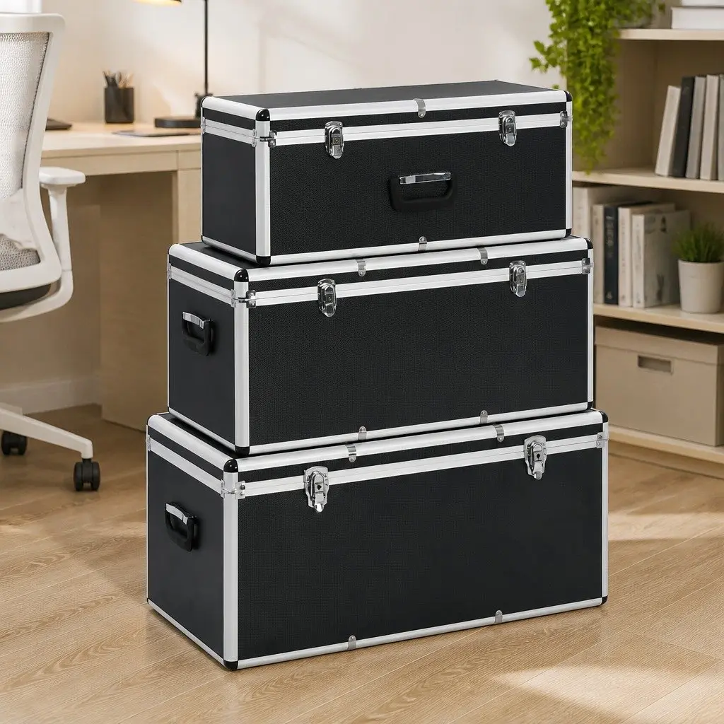 Storage Cases Set Portable Black Aluminium Tool Box 3 Pieces