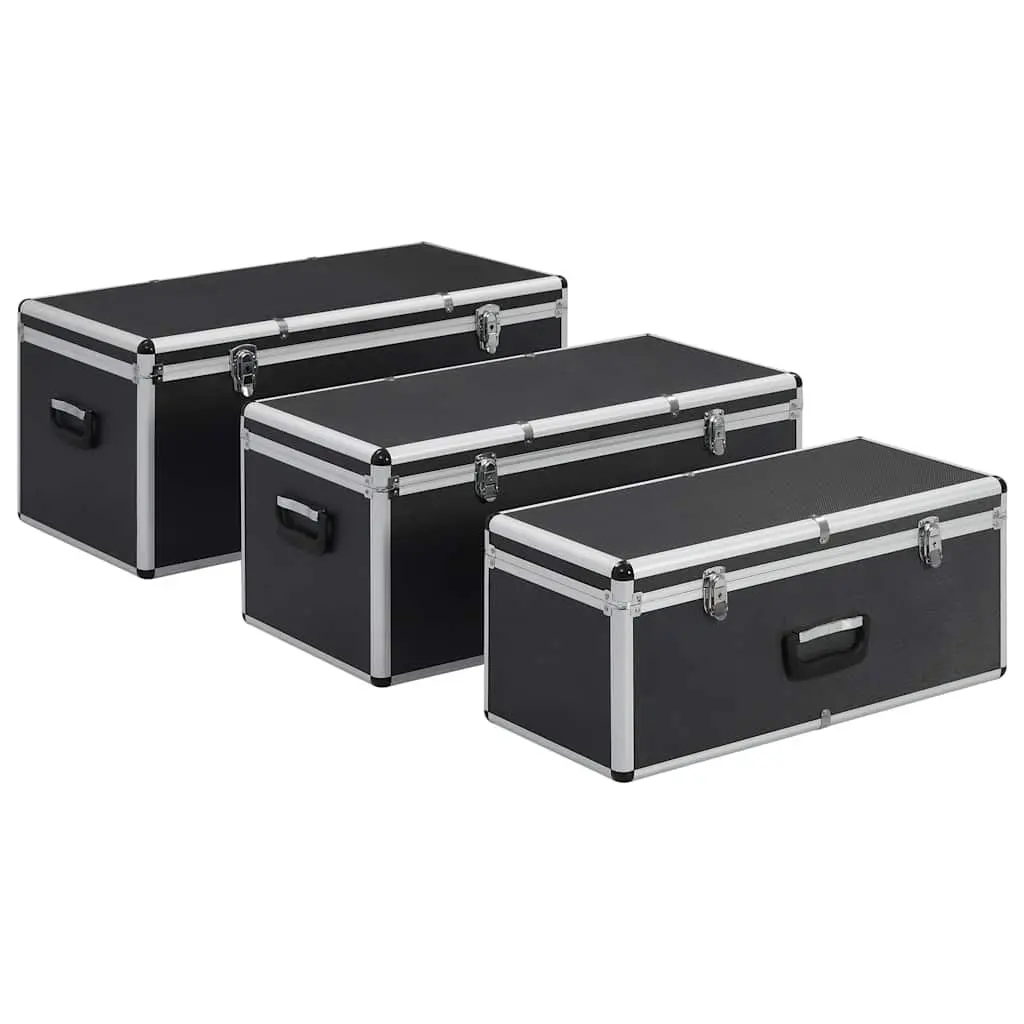 Storage Cases Set Portable Black Aluminium Tool Box 3 Pieces