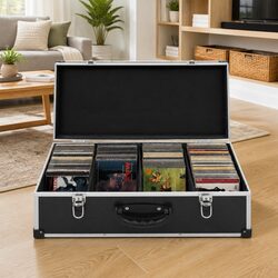 CD Case Organiser for 80 CDs Black Storage Box with Aluminium Trimming Lock