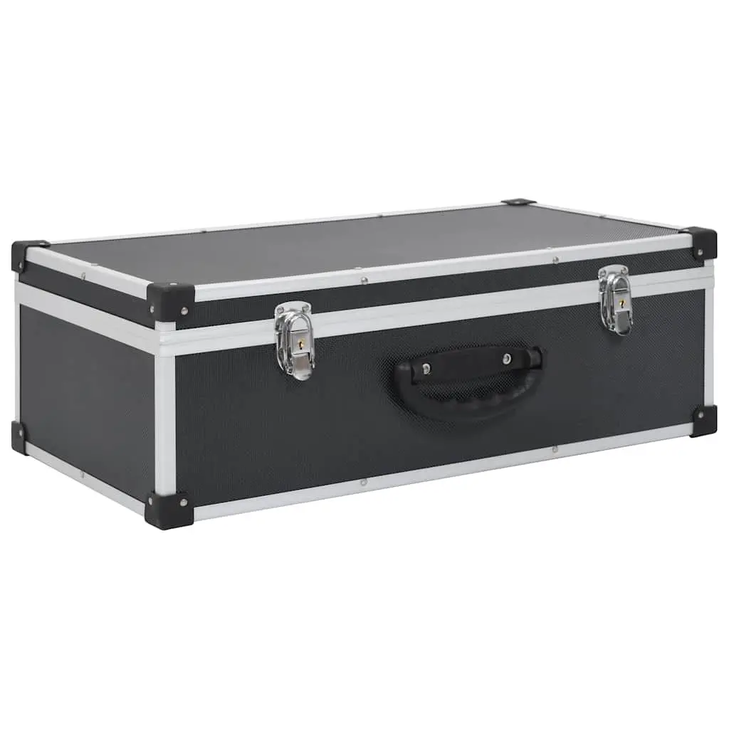 CD Case Organiser Lockable Black Storage Box for 80 CDs with Aluminium Trimming