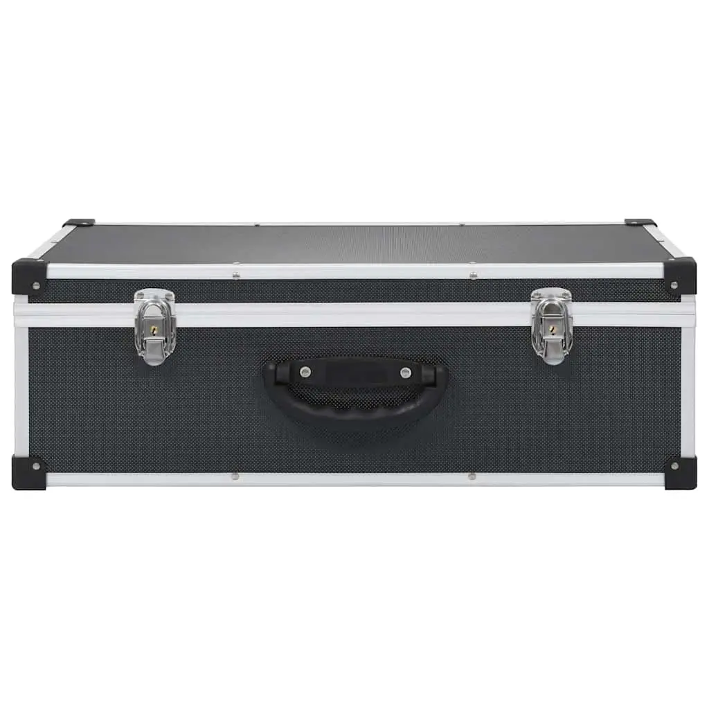 CD Case Organiser Lockable Black Storage Box for 80 CDs with Aluminium Trimming