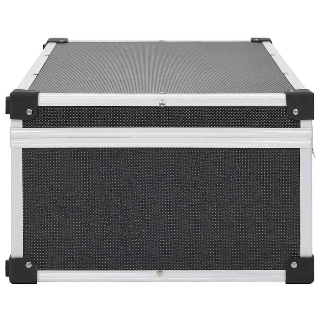 CD Case Organiser Lockable Black Storage Box for 80 CDs with Aluminium Trimming