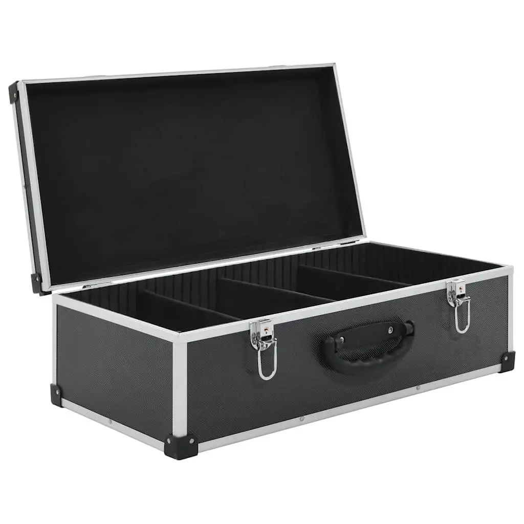 CD Case Organiser Lockable Black Storage Box for 80 CDs with Aluminium Trimming