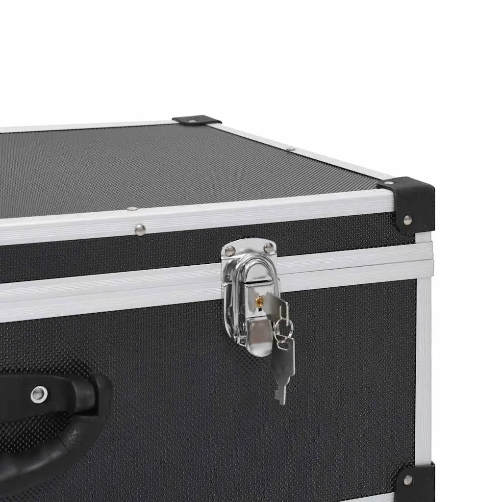 CD Case Organiser Lockable Black Storage Box for 80 CDs with Aluminium Trimming