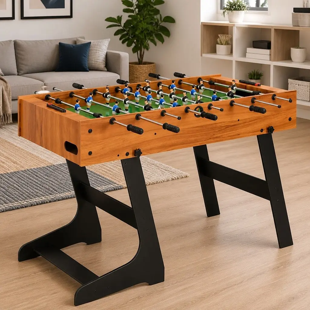 Foosball Table Folding Brown 121cm Indoor Game Room Football Soccer