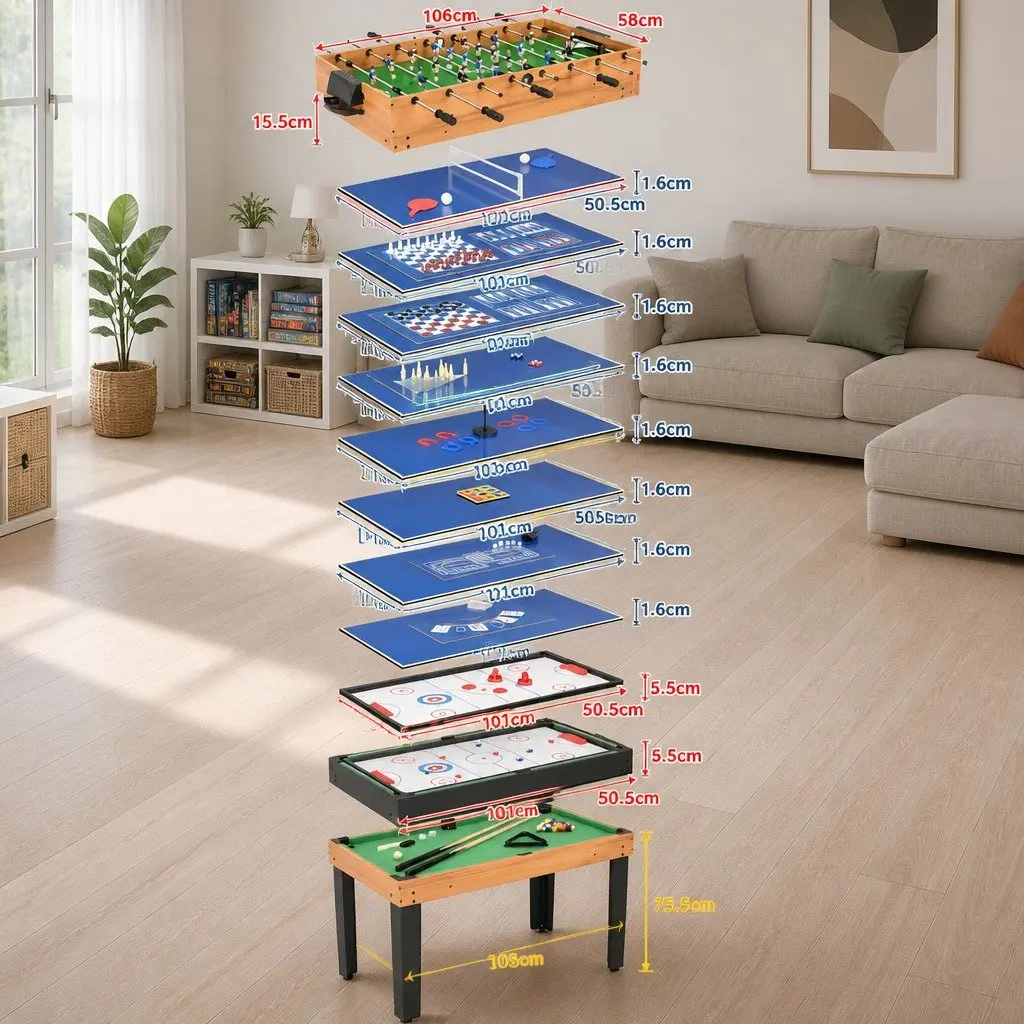 15-in-1 Multi Game Table Classic Games Brown 121 x 61 x 82 cm