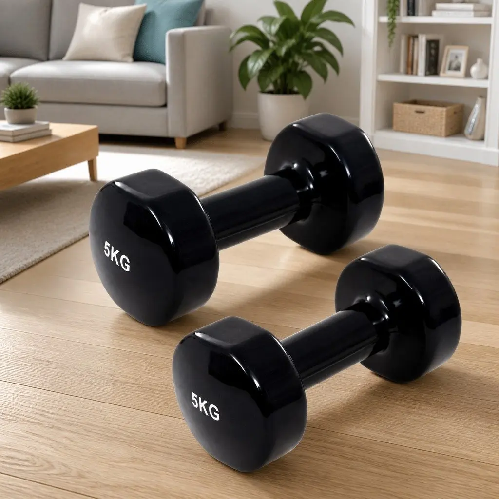 Cast Iron Dumbbell Pair Ergonomic Handle 2x5kg Compact Home Gym Free Weights