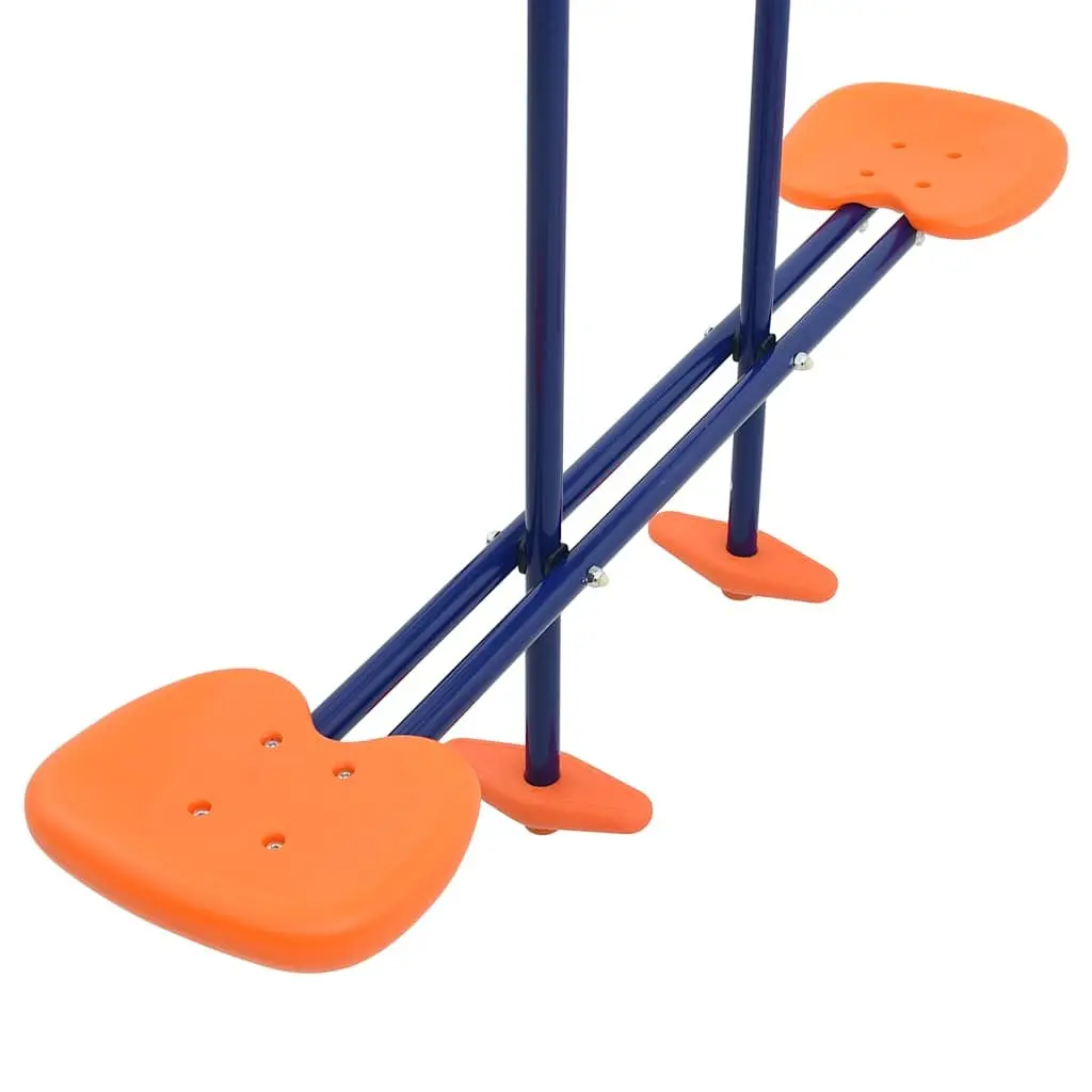 Swing Set Steel A-Frame Outdoor Play Equipment with Gymnastic Rings and See Saw for 4 Seats Orange