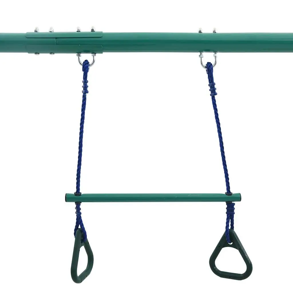 Swing Set Steel A-Frame Outdoor Play Equipment with Gymnastic Rings and See Saw for 4 Seats Orange
