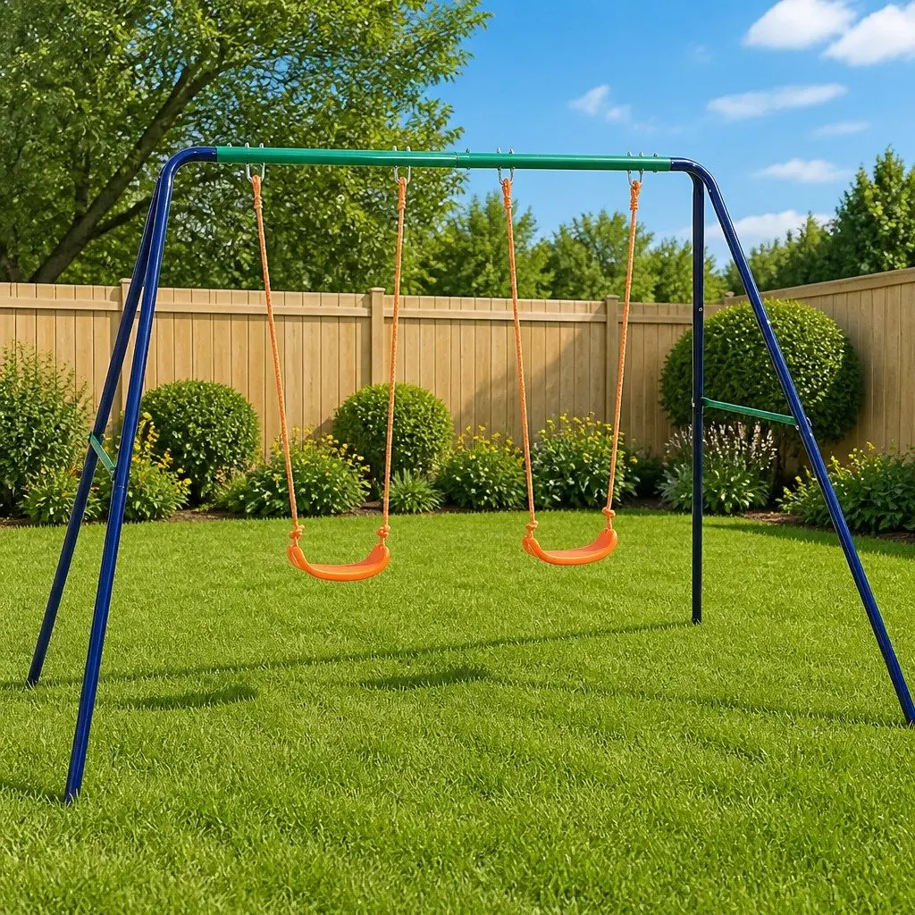 Swing Set Steel A-Frame 2 Seats Orange Outdoor Play Equipment