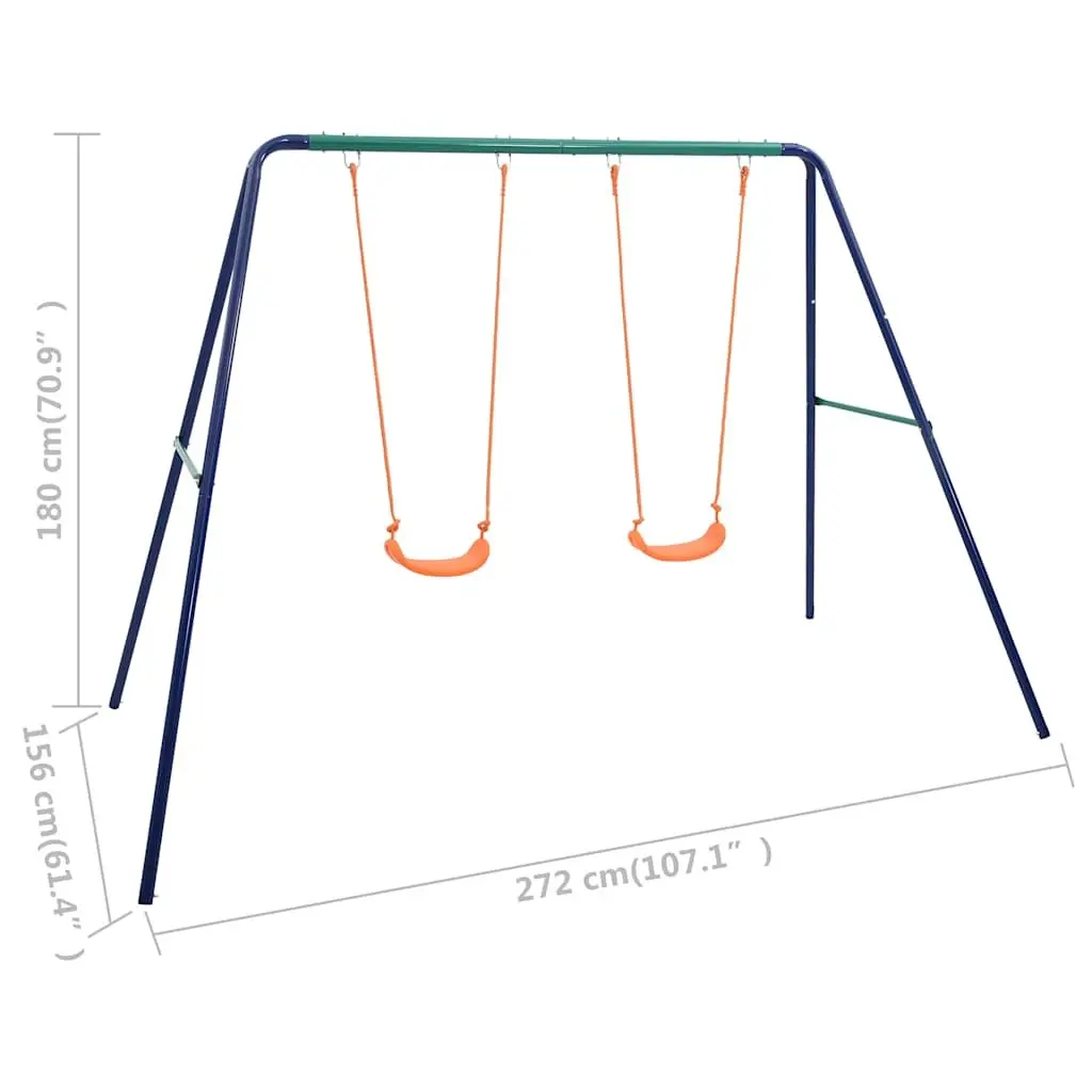 Swing Set Steel A-Frame 2 Seats Orange Outdoor Play Equipment