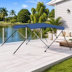 3 Bow Bimini Top Boat Canopy Blue Adjustable 185-198cm Width Sun Shade Cover