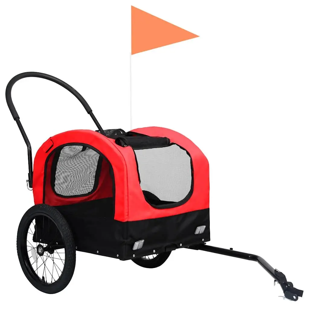 2-in-1 Pet Bike Trailer Jogging Stroller Durable Steel Frame Oxford Fabric Red Black