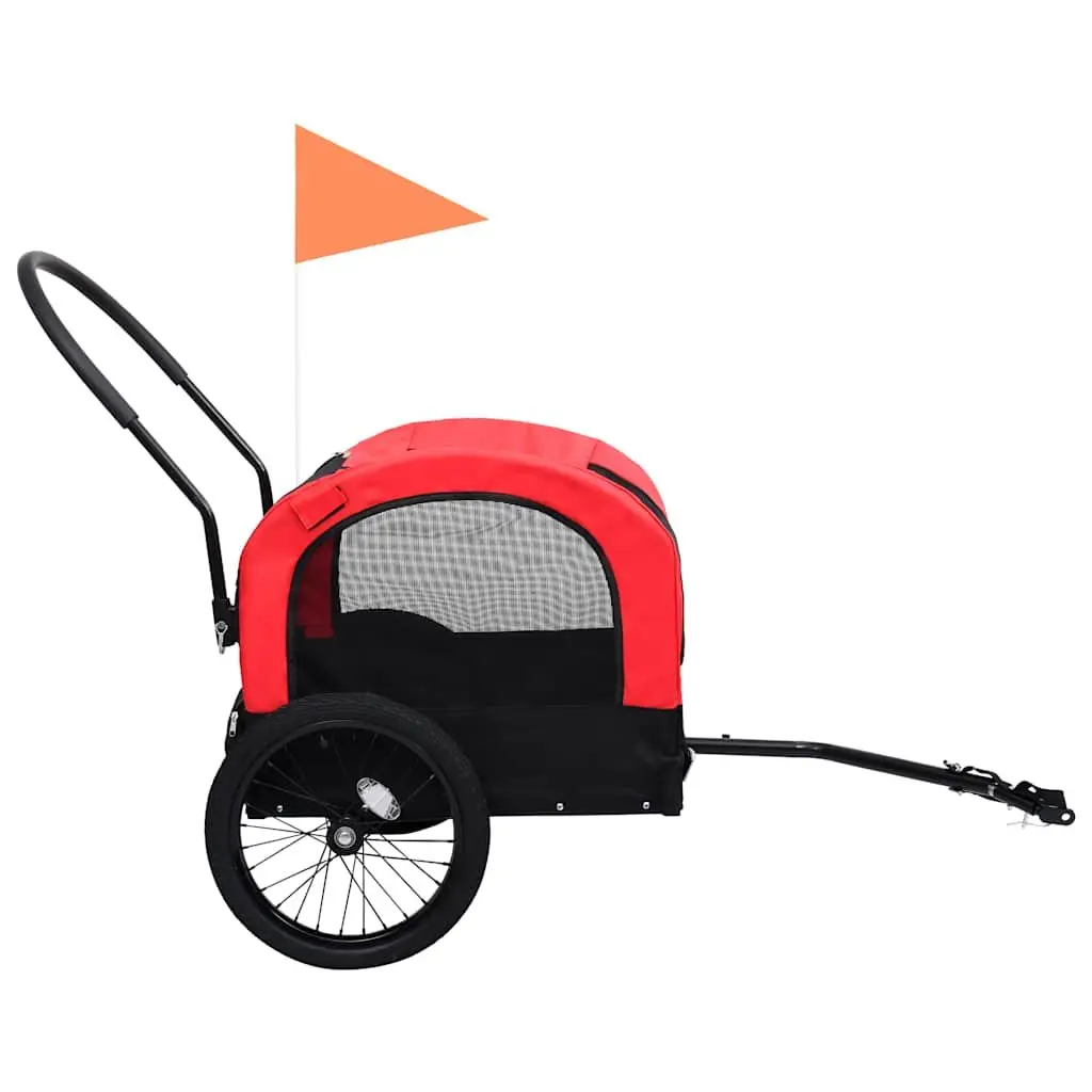 2-in-1 Pet Bike Trailer Jogging Stroller Durable Steel Frame Oxford Fabric Red Black