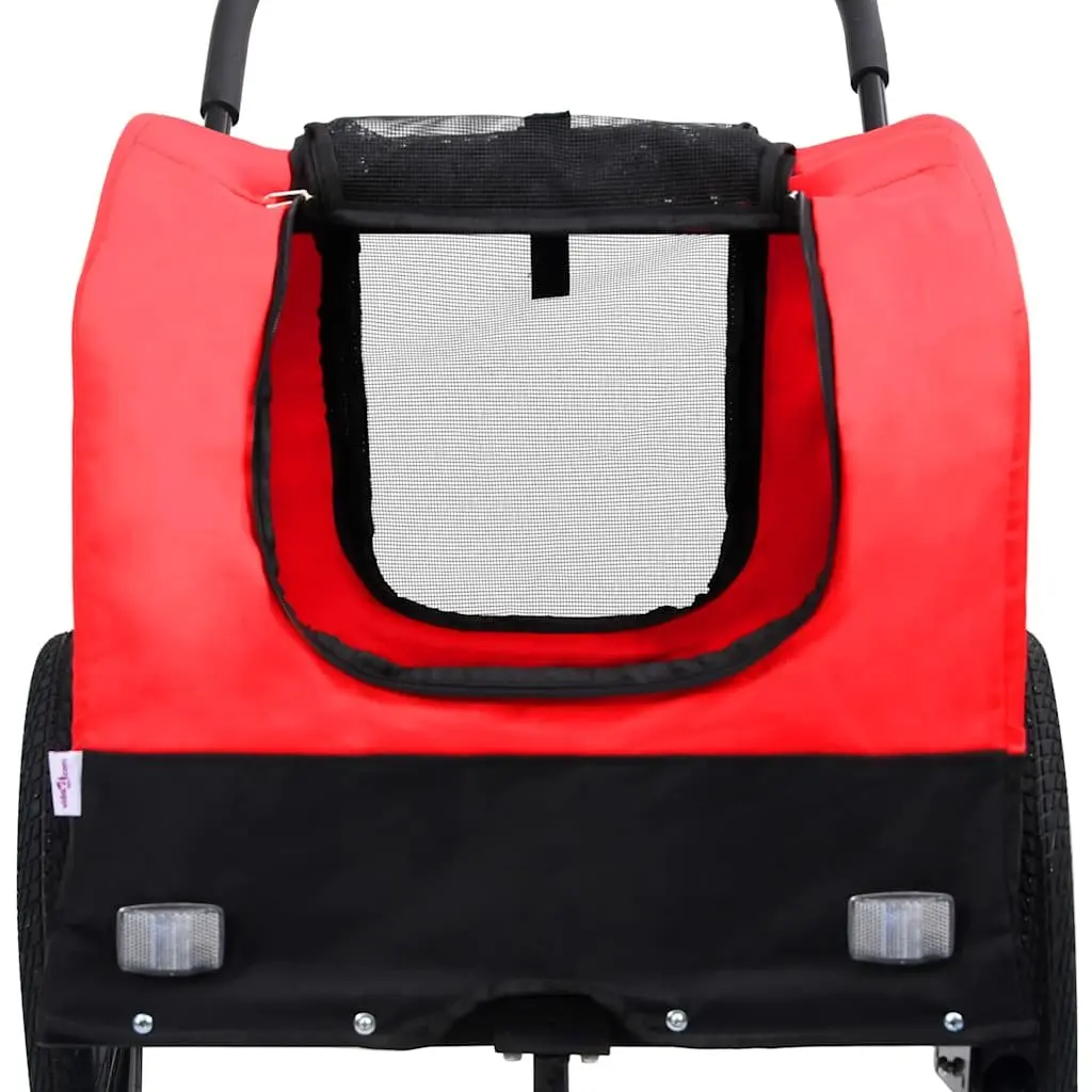 2-in-1 Pet Bike Trailer Jogging Stroller Durable Steel Frame Oxford Fabric Red Black