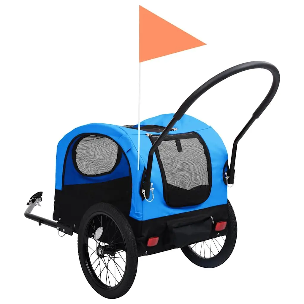 Pet Bike Trailer Jogging Stroller 2-in-1 Blue Black for Outdoor Adventures
