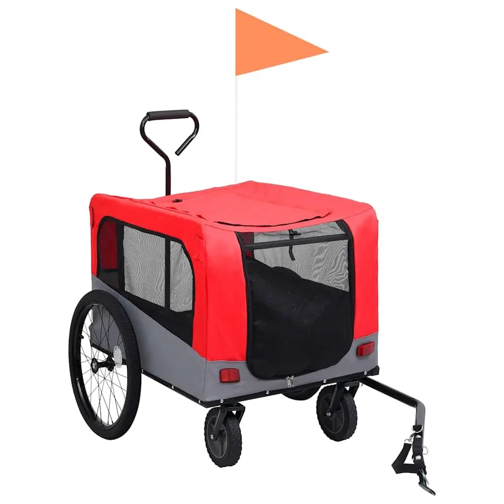 Pet Jogging Stroller Bike Trailer 2 in 1 Convertible Durable Steel Frame Oxford Fabric Red Grey