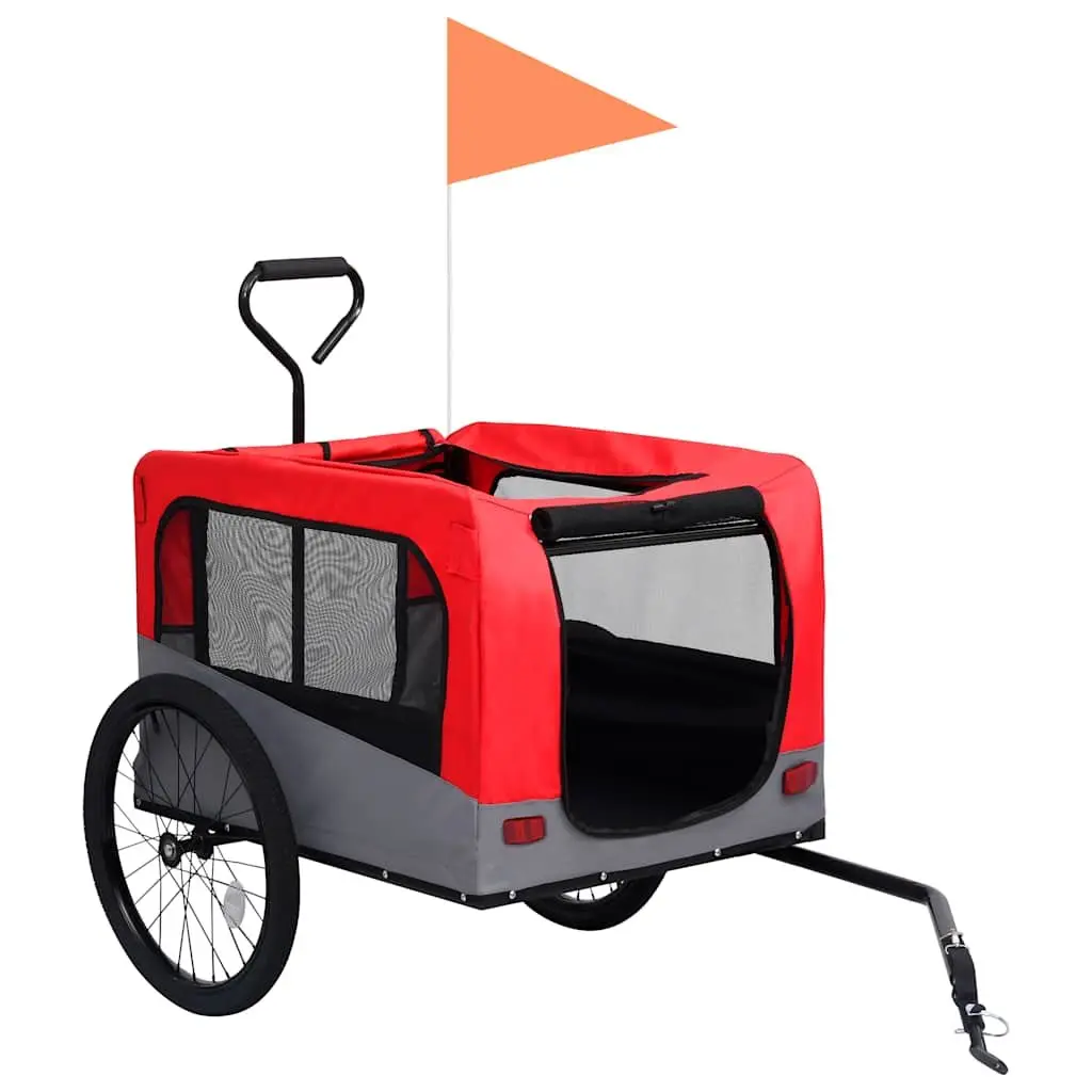 Pet Jogging Stroller Bike Trailer 2 in 1 Convertible Durable Steel Frame Oxford Fabric Red Grey