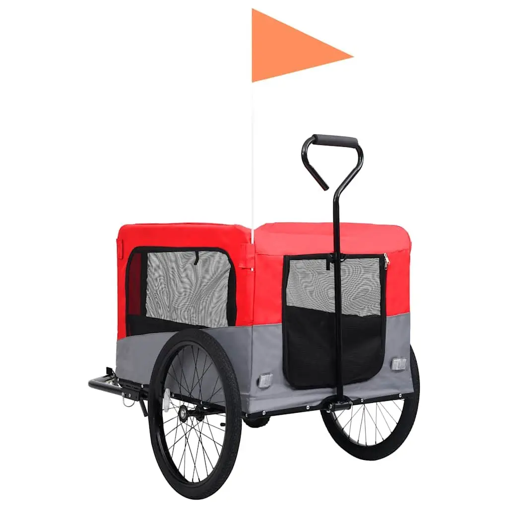 Pet Jogging Stroller Bike Trailer 2 in 1 Convertible Durable Steel Frame Oxford Fabric Red Grey