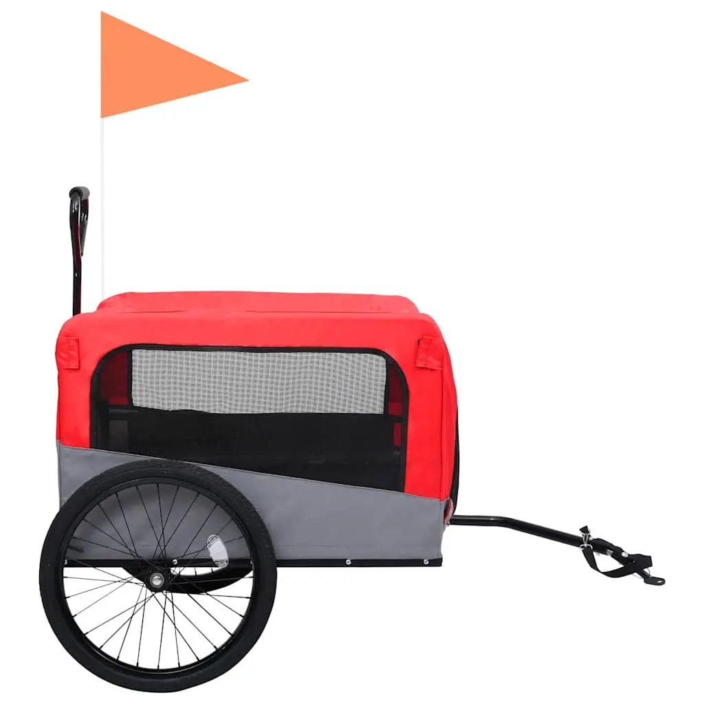 Pet Jogging Stroller Bike Trailer 2 in 1 Convertible Durable Steel Frame Oxford Fabric Red Grey