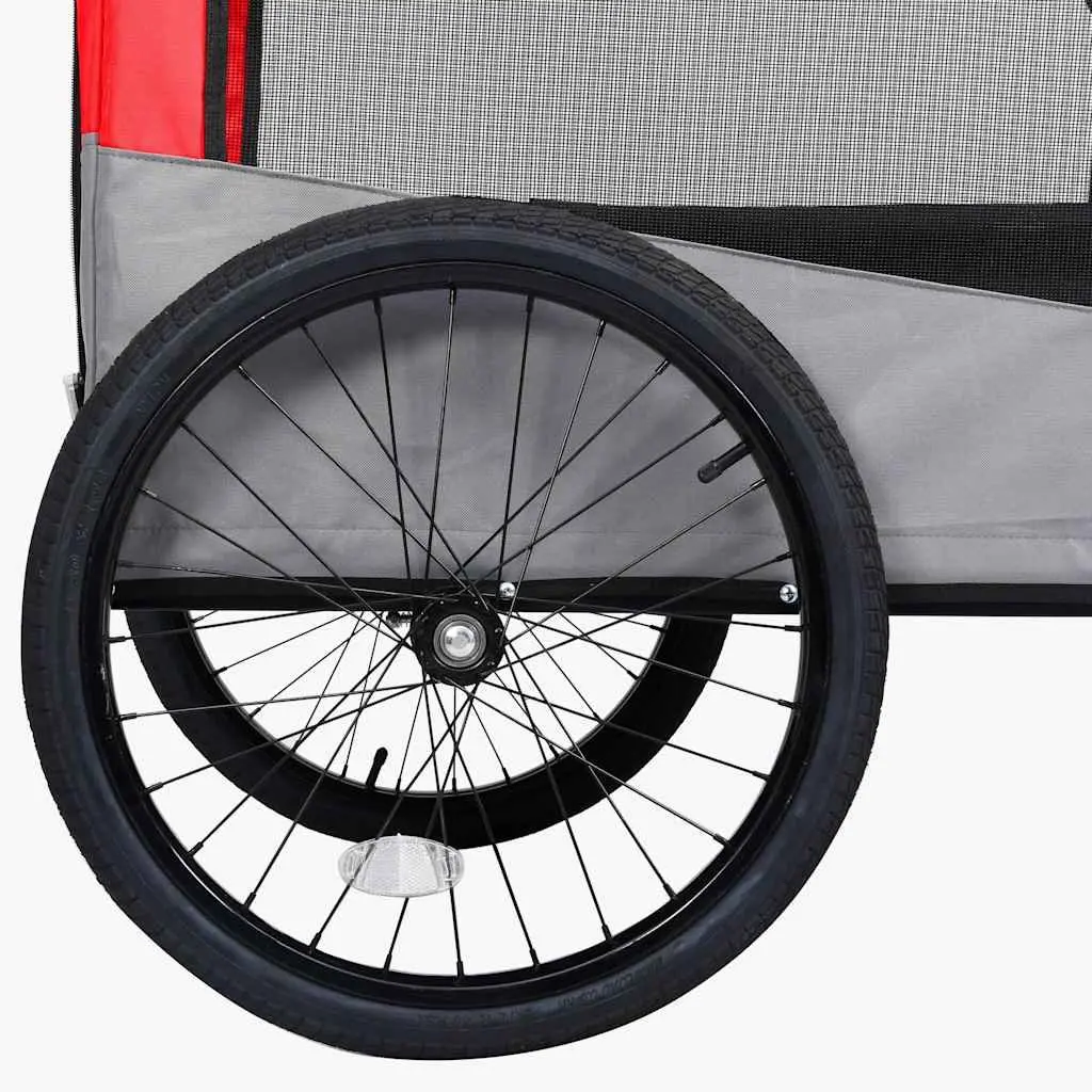 Pet Jogging Stroller Bike Trailer 2 in 1 Convertible Durable Steel Frame Oxford Fabric Red Grey