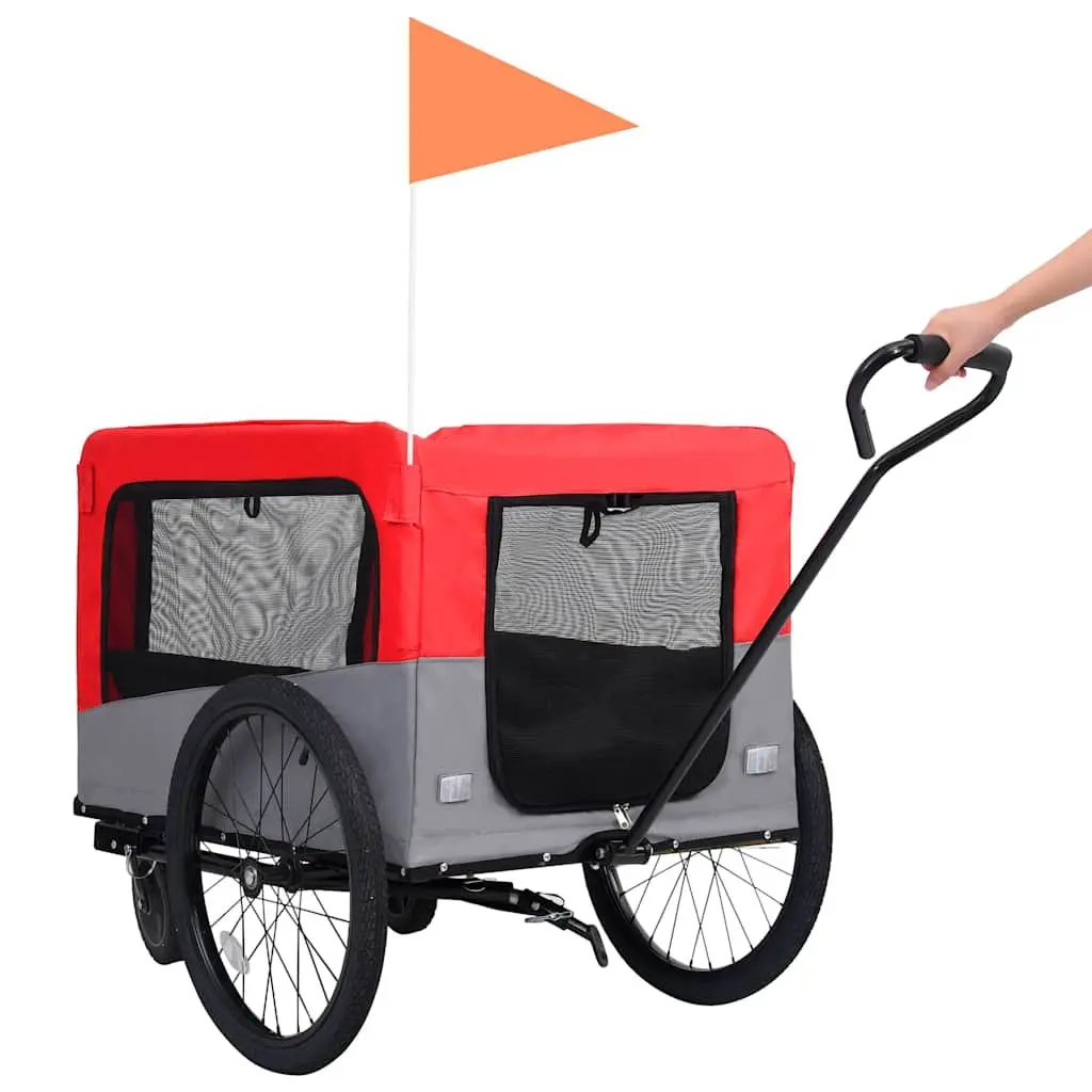 Pet Jogging Stroller Bike Trailer 2 in 1 Convertible Durable Steel Frame Oxford Fabric Red Grey