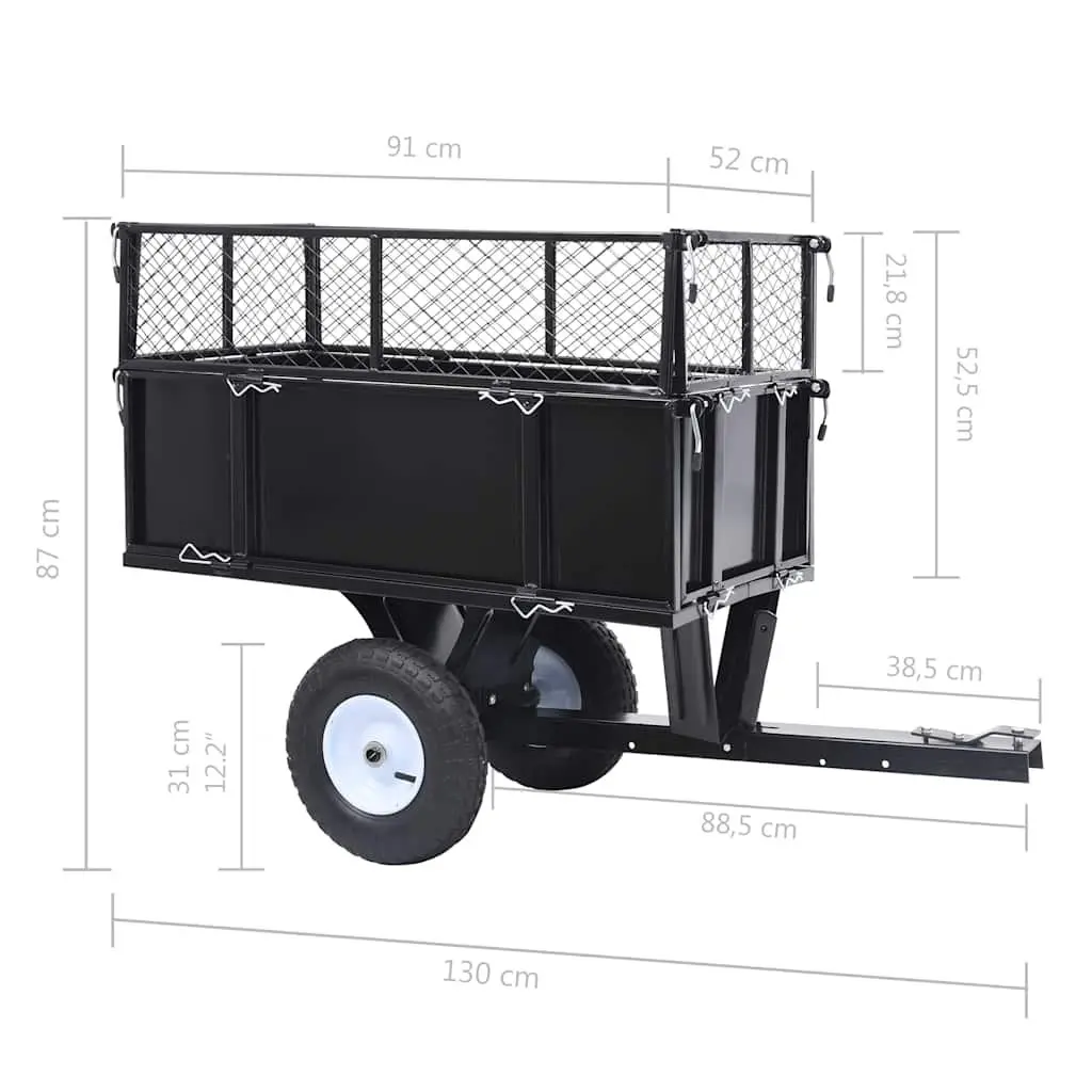 Tipping Trailer for Lawn Mower Adjustable Height 150 kg Load Capacity