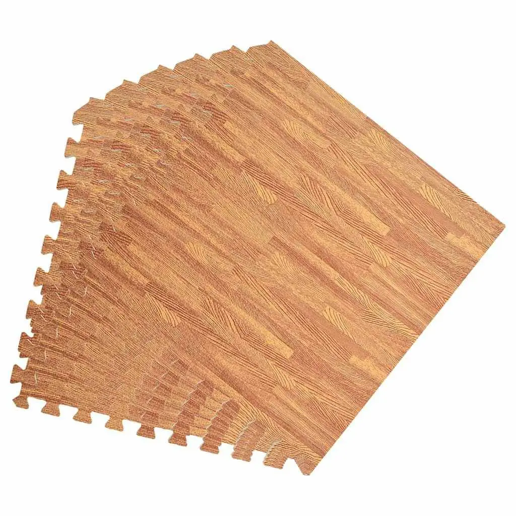 Exercise Floor Mats Wood Grain EVA Foam Puzzle Interlocking 6 Piece