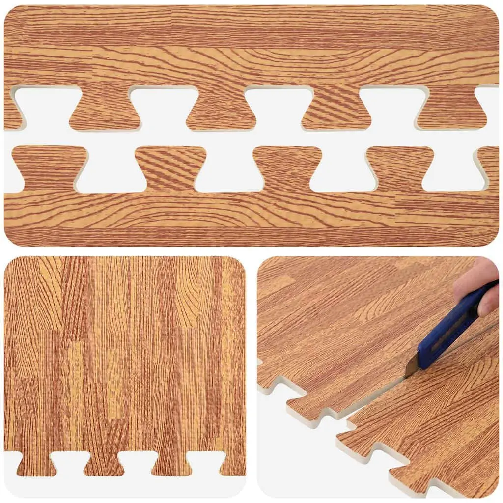 Exercise Floor Mats Wood Grain EVA Foam Puzzle Interlocking 6 Piece
